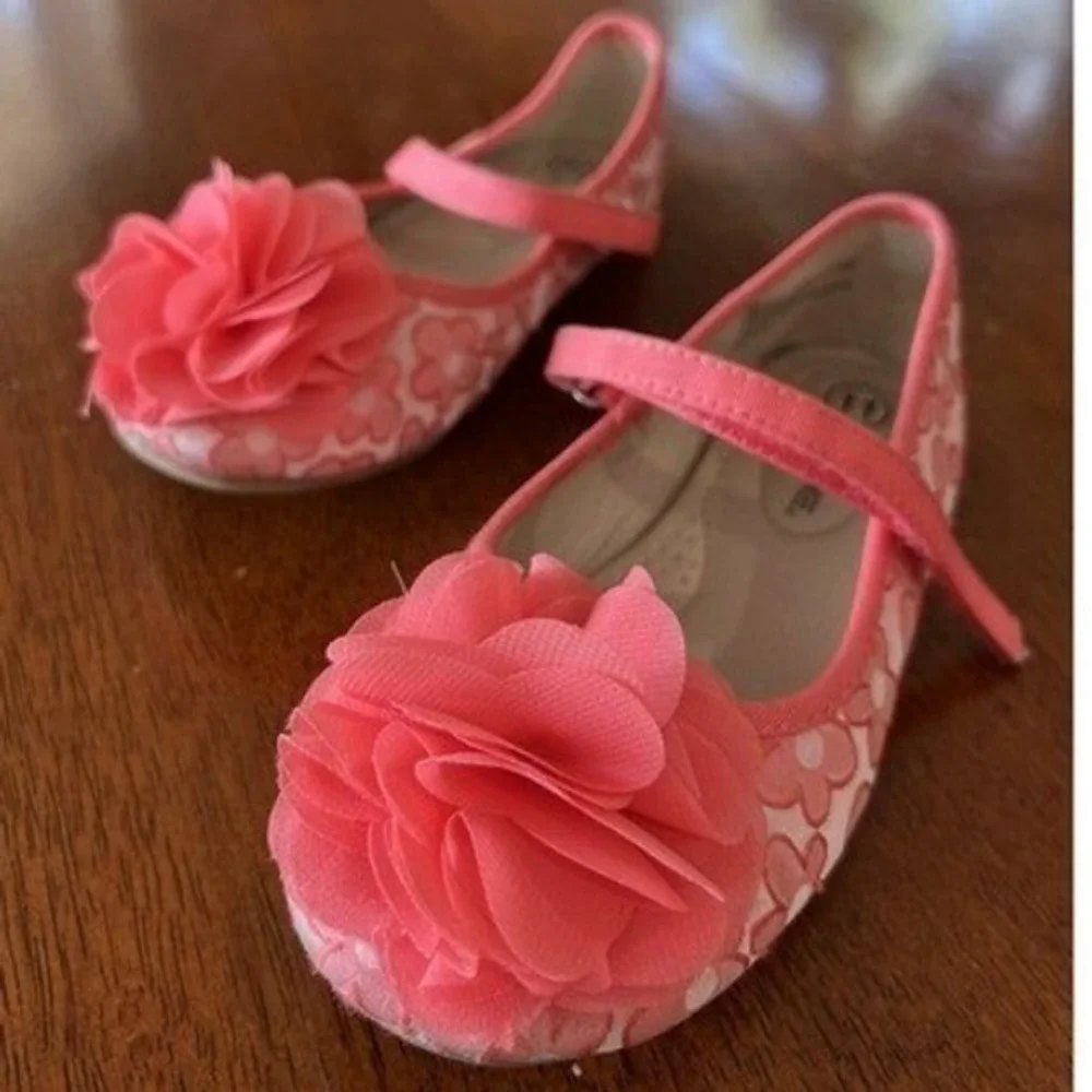 Cherokee Girls Coral Pink Floral Ballet Flat Shoes Flower‎ Detail Toddler 11